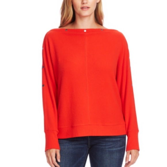 NWT Vince Camuto Red Snap Button Trim Dolman Sleeve Sweater XL - Picture 3 of 12